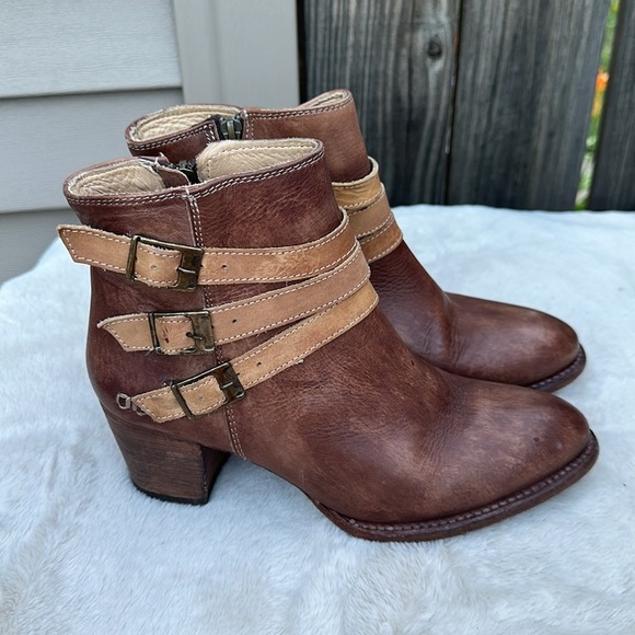 Bed Stu Benchmade Western Leather Ankle Boots With Buckles Straps Zip Women 9 - Picture 6 of 11